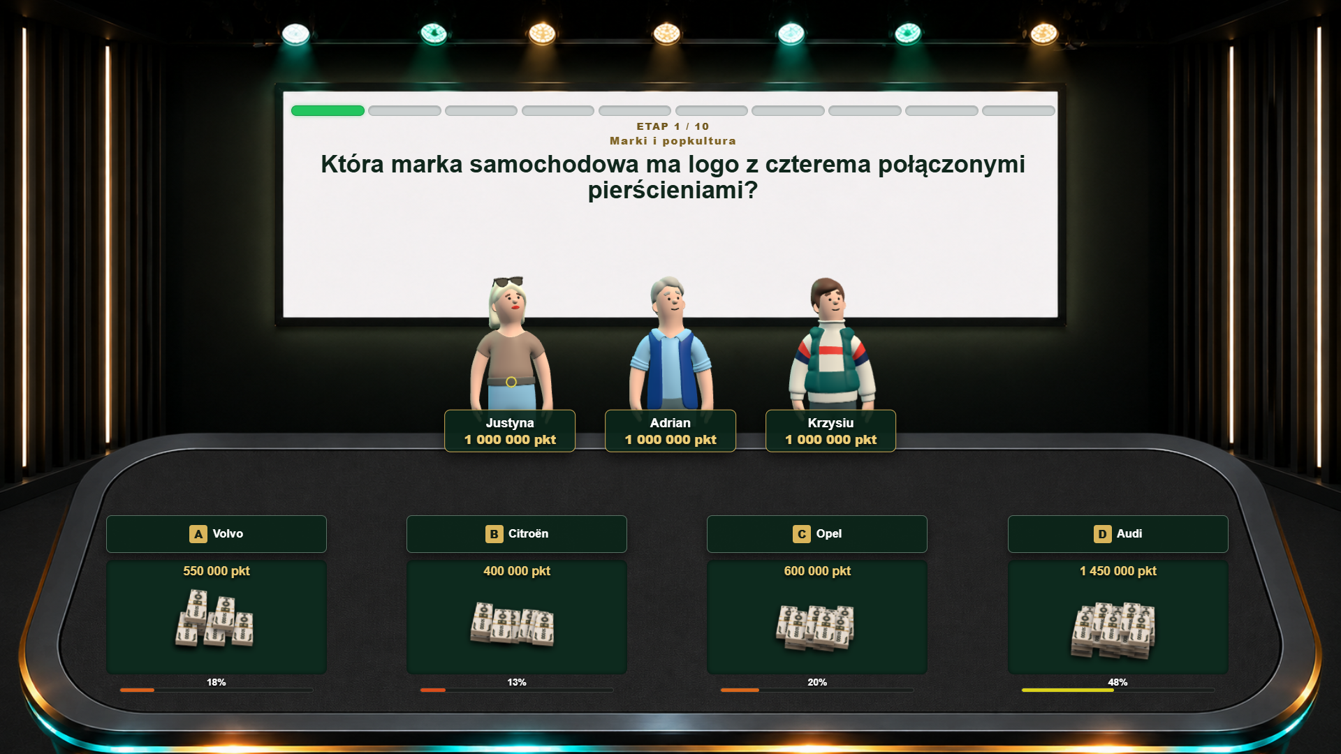 Pytanie i zapadnie w grze Postaw na Milion