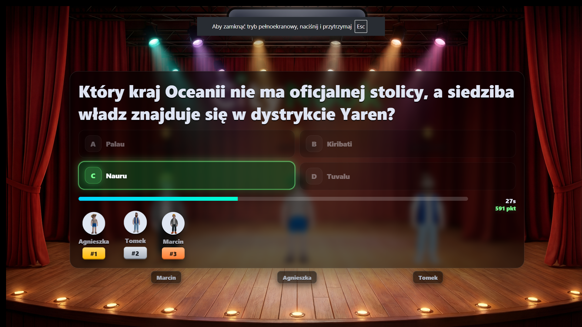 Ekran jednej z rund quizu CityNook
